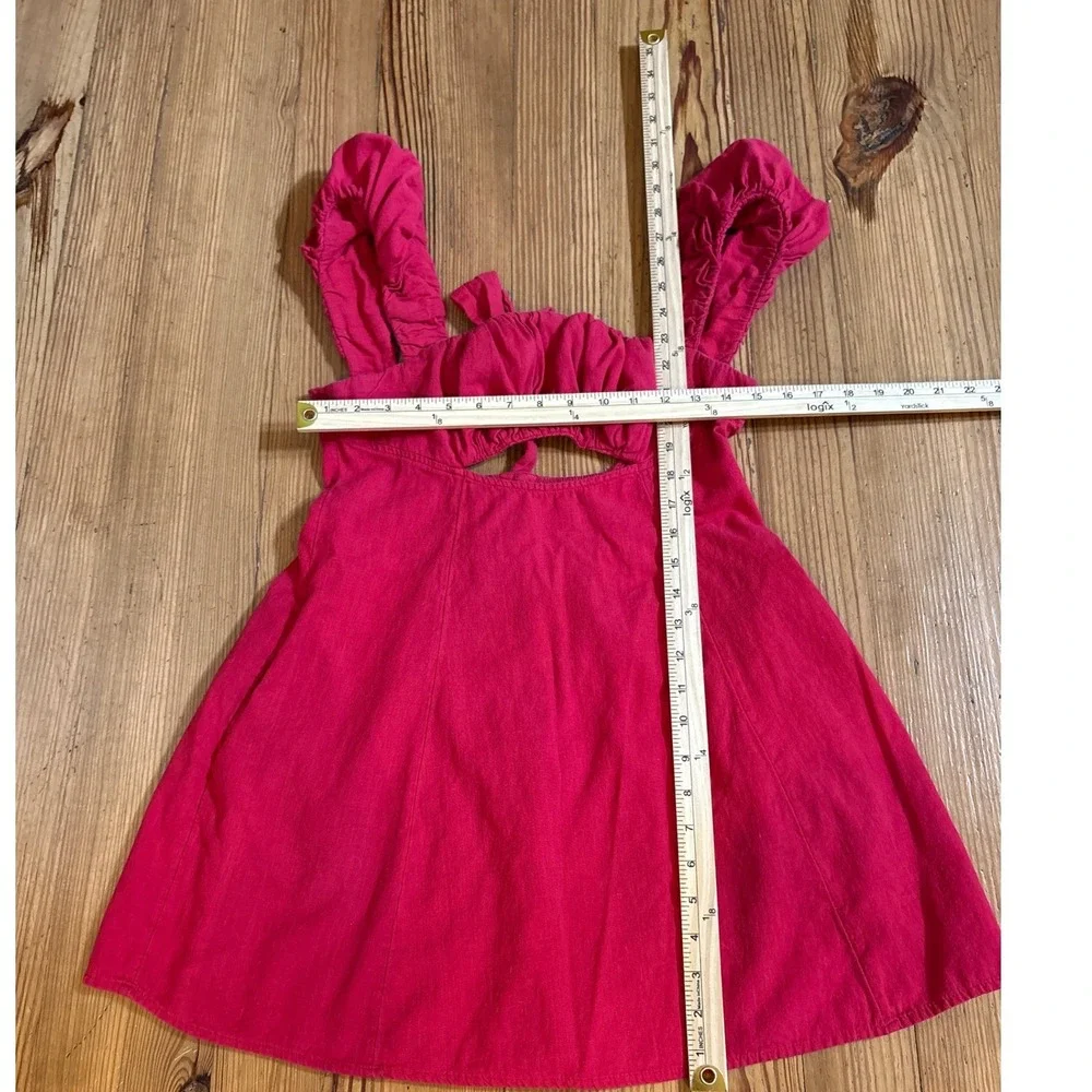 Free People Mini Dress Women Pink Boho‎ Cutout Ruffle Strap Cotton Linen SIZE S